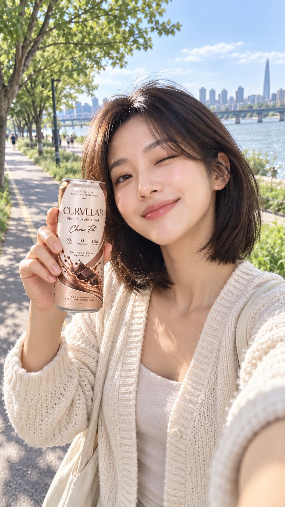 초코 핏을 든 고객 후기 연출 사진