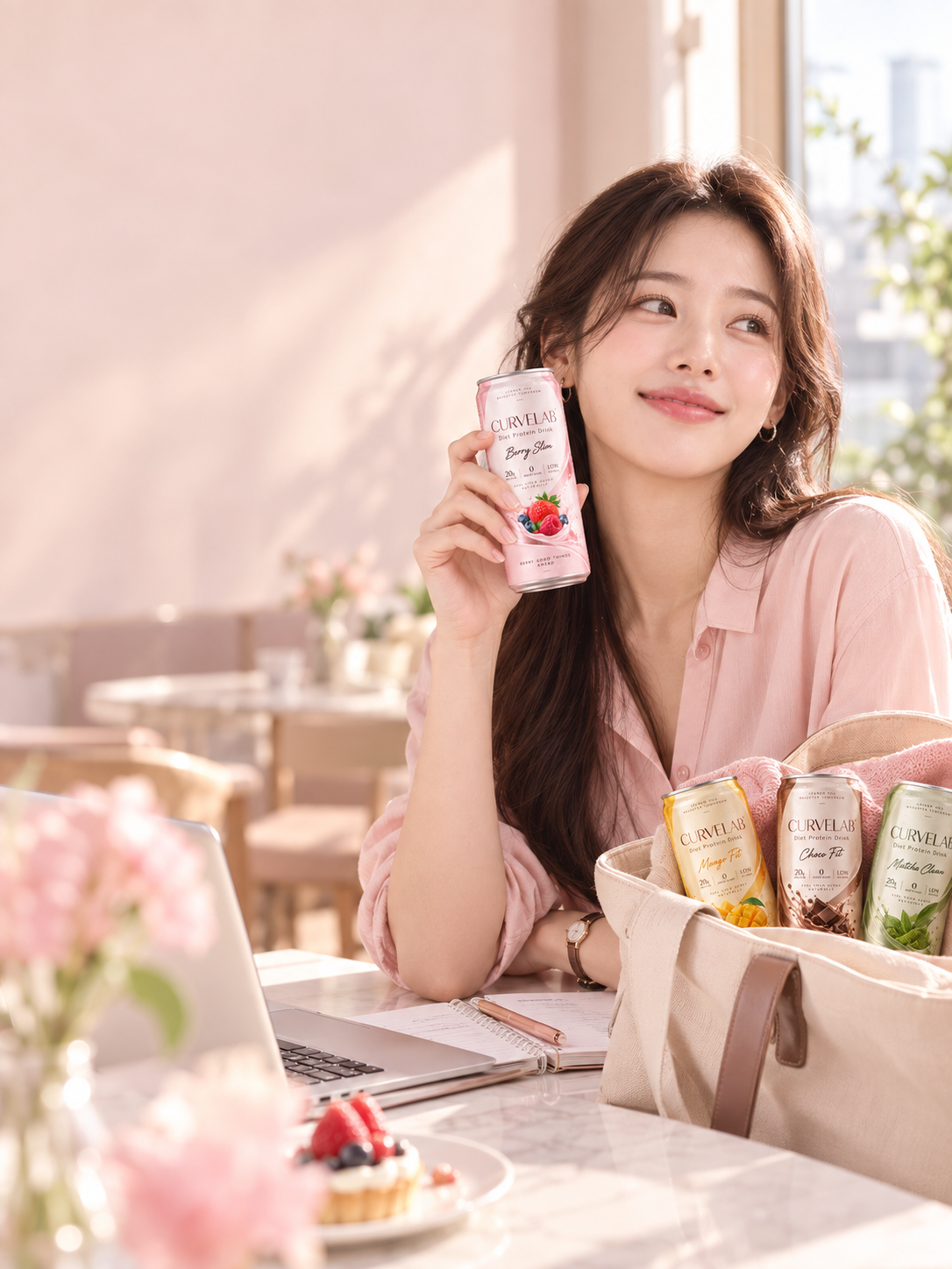 일하는 오후에도 커브랩을 즐기는 모델 연출